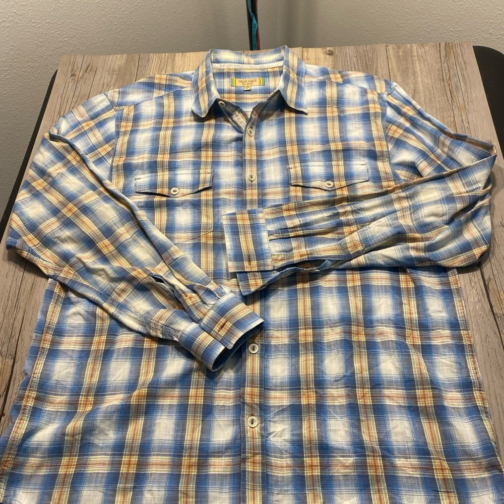 TRUE GRIT Mens Long Sleeve Western Button Shirt Plaid Large